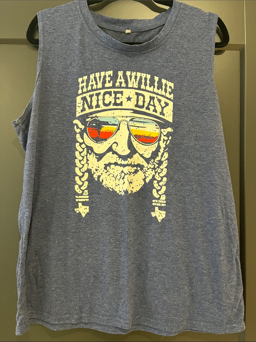 Women’s Blue Graphic Muscle Tank - Have A Willie Nice Day